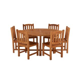 Broadway Teak Round Table With 6 Malvern Side Chairs 150cm
