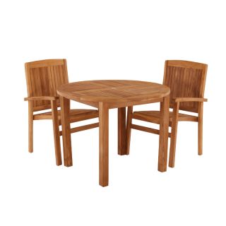 Churn Teak Round Table With 2 Henley Stacking Chairs 100cm