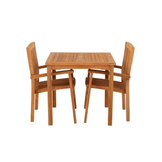 Marbrook Teak Table With 2 Henley Stacking Chairs 80cm x 80cm