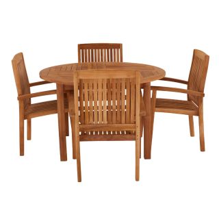 Churn Teak Round Table With 4 Henley Stacking Chairs 120cm