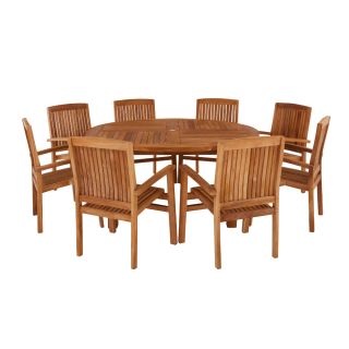 Churn Teak Round Table With 8 Henley Stacking Chairs 160cm