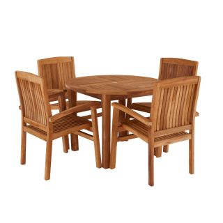 Churn Teak Round Table With 4 Henley Stacking Chairs 100cm