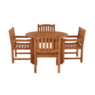 Churn Teak Round Table With 4 Malvern Carver Chairs 120cm