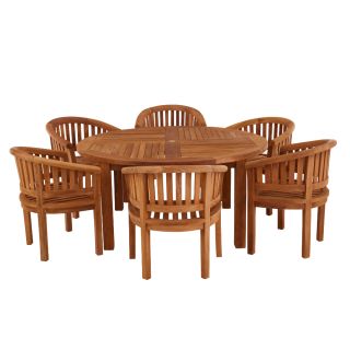 Churn Teak Round Table With 6 Crummock Chairs 150cm