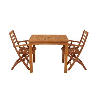 Marbrook Teak Table with 2 Wenlock Carver Chairs 90cm x 90cm