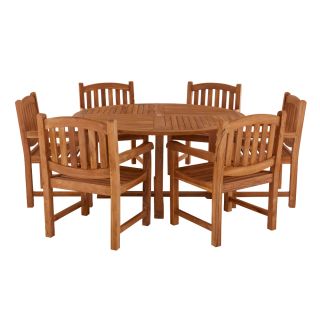 Broadway Teak Round Table With 6 Malvern Carver Chairs 150cm
