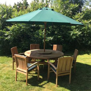 Churn Teak Round Table With 6 Henley Stacking Chairs 160cm