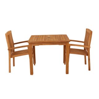 Marbrook Teak Table With 2 Henley Stacking Chairs 90cm x 90cm