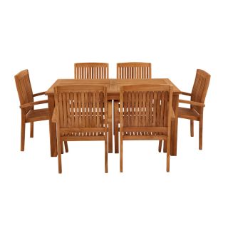 Marbrook Teak Table With 6 Henley Stacking Chairs 150cm x 90cm