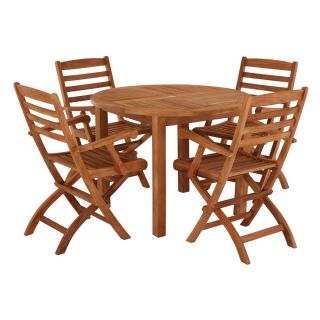 Churn Teak Round Table with 4 Wenlock Carver Chairs 100cm