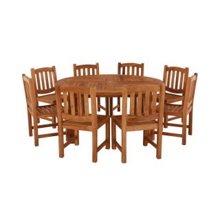 Churn Teak Round Table With 8 Malvern Side Chairs 160cm
