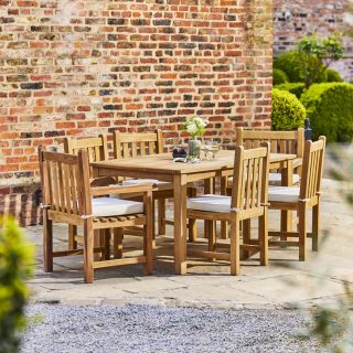 Marbrook Teak Table with 4 Side & 2 Carver Chairs 150cm x 90cm