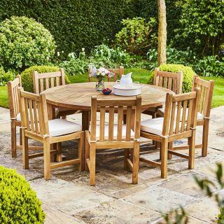 Churn Teak Round Table with 8 Grisdale Side Chairs 160cm